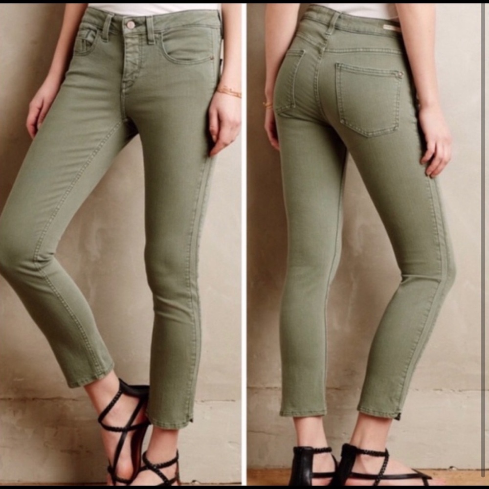 Pilcro | Anthro Green Superscript Skinny Jeans